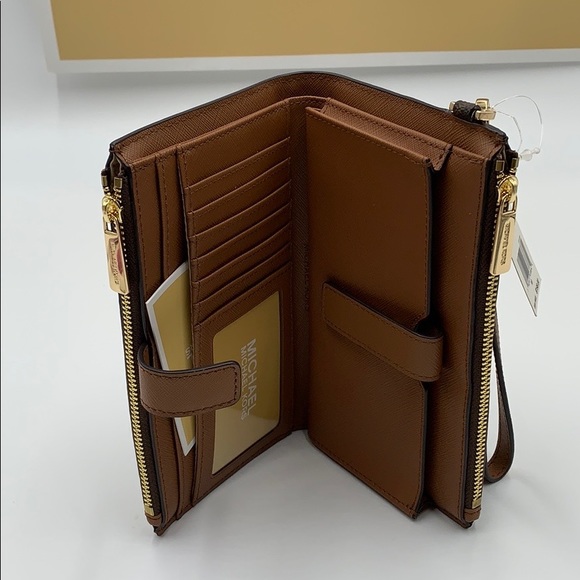Michael Kors Handbags - MICHAEL KORS LG DOUBLE ZIP WRISTLET BROWN